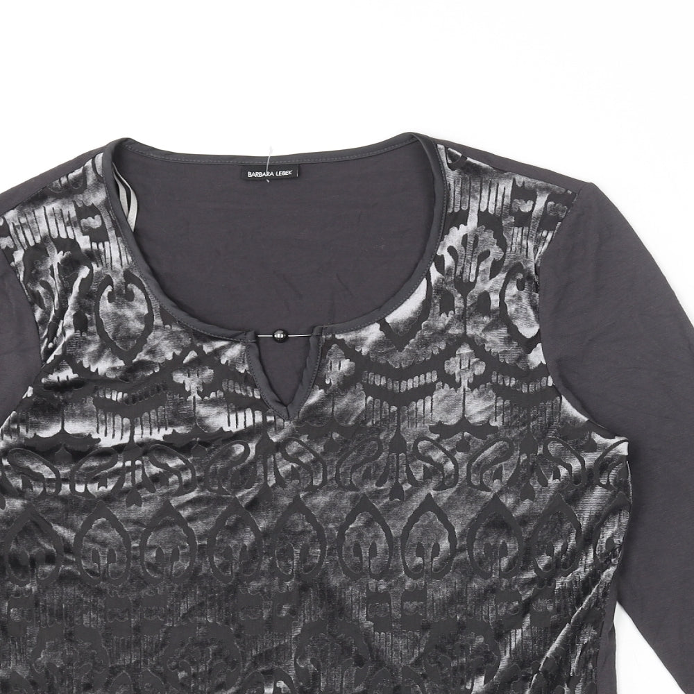 Barbara Lebek Womens Grey Geometric Viscose Basic T-Shirt Size 12 Round Neck