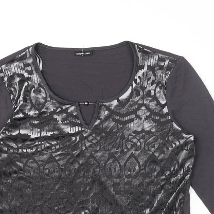 Barbara Lebek Womens Grey Geometric Viscose Basic T-Shirt Size 12 Round Neck