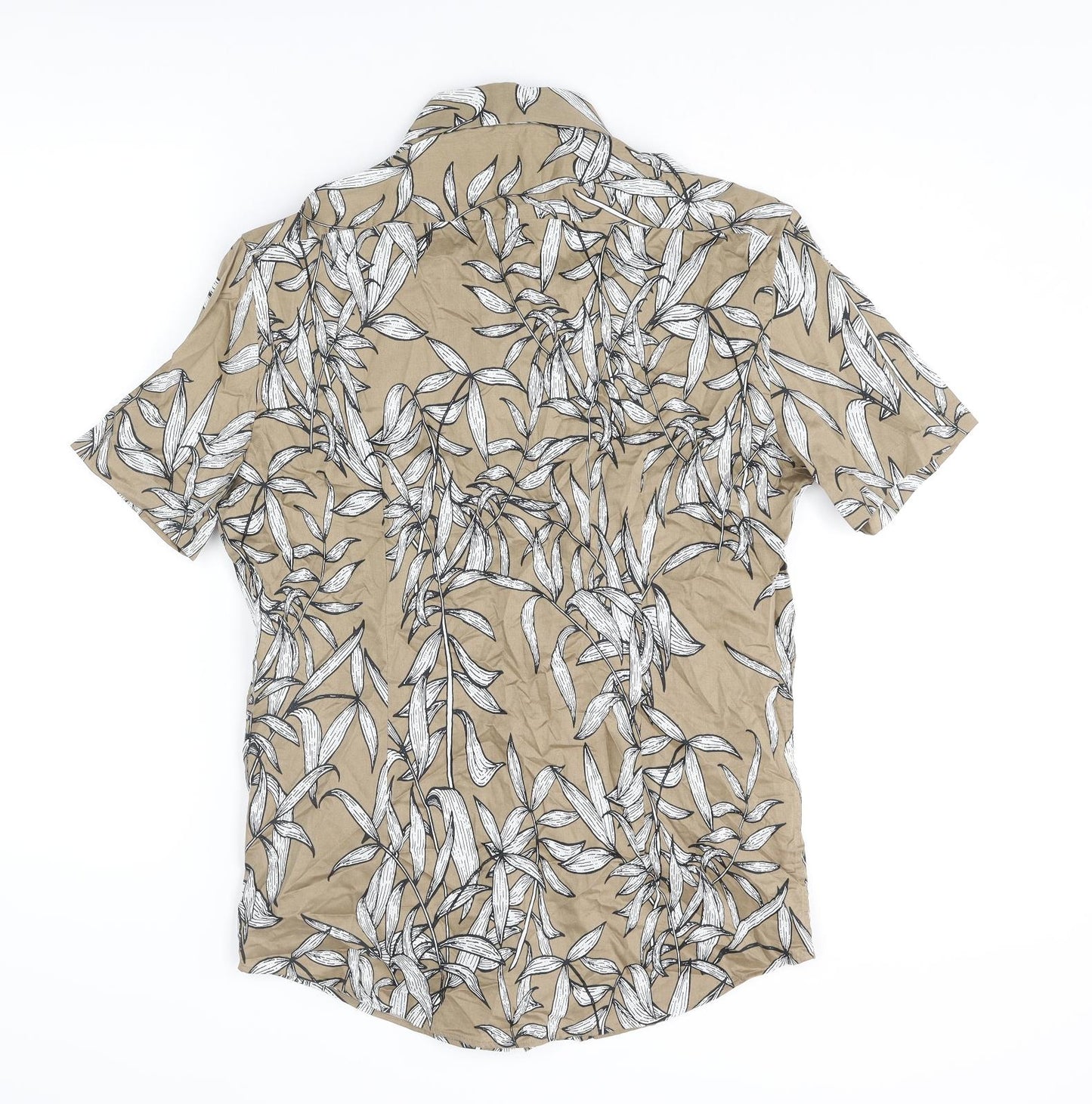 Autograph Mens Brown Geometric Cotton Button-Up Size S Collared Button - Leaf Pattern