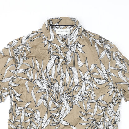 Autograph Mens Brown Geometric Cotton Button-Up Size S Collared Button - Leaf Pattern