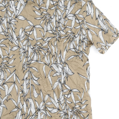 Autograph Mens Brown Geometric Cotton Button-Up Size S Collared Button - Leaf Pattern