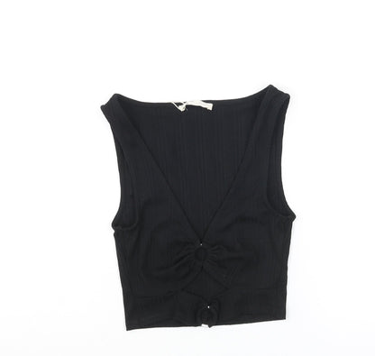 Womens UK Size S Stradivarius Black Basic Tank