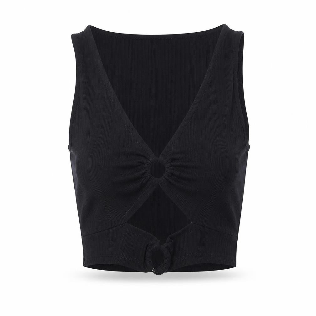 Womens UK Size S Stradivarius Black Basic Tank