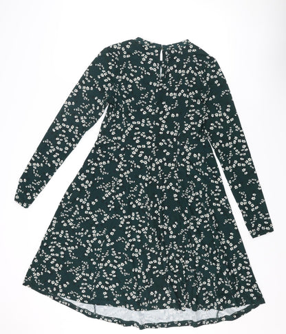 New Look Womens Green Floral Polyester Trapeze & Swing Size 8 Round Neck Button