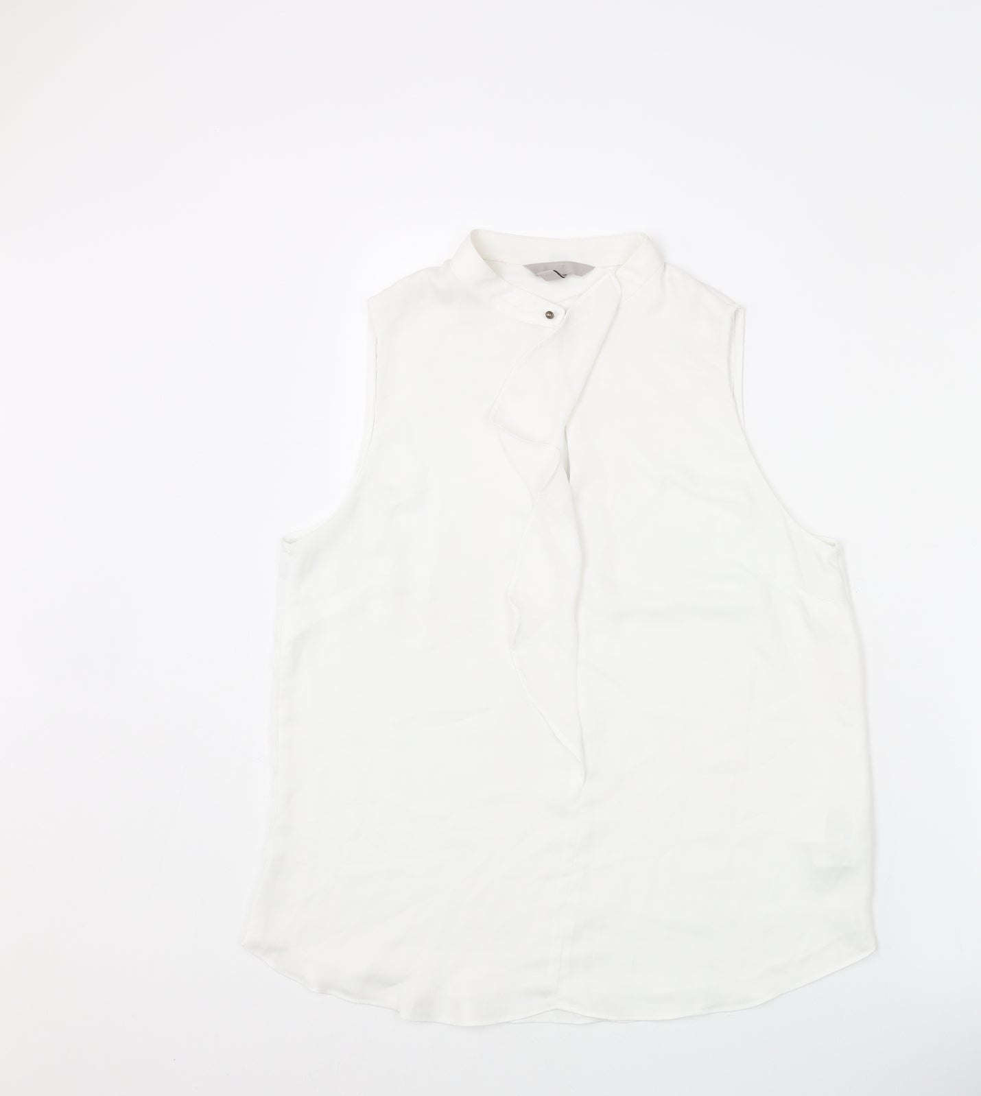 H&M Womens White Polyester Basic Blouse Size 14 Mock Neck