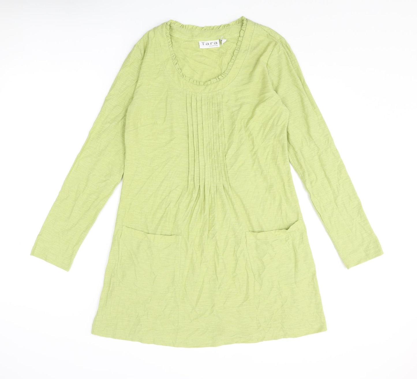 Tara Clothing Womens Green Cotton Jumper Dress Size 10 Scoop Neck Pullover