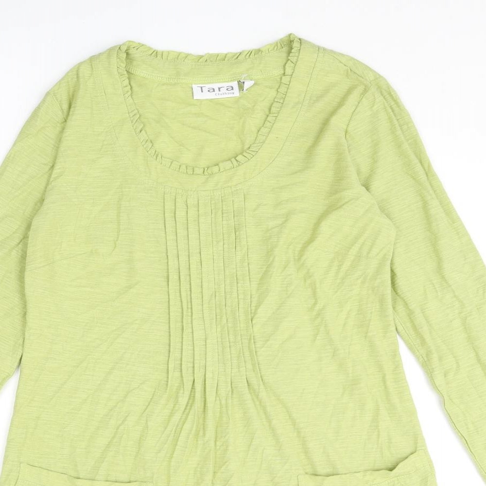 Tara Clothing Womens Green Cotton Jumper Dress Size 10 Scoop Neck Pullover