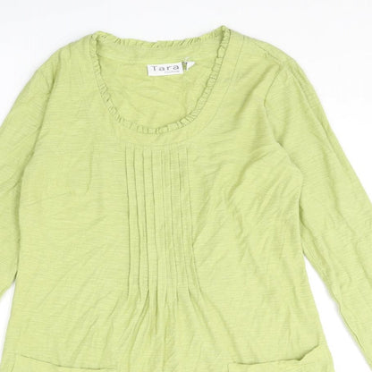 Tara Clothing Womens Green Cotton Jumper Dress Size 10 Scoop Neck Pullover