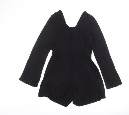 Monki Womens Black Polyester Playsuit One-Piece Size S L3 in Tie