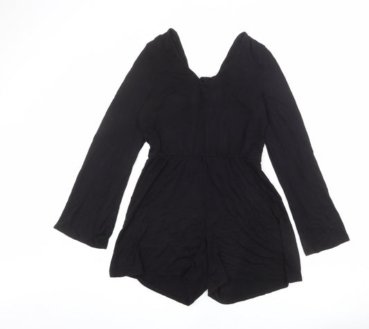 Monki Womens Black Polyester Playsuit One-Piece Size S L3 in Tie