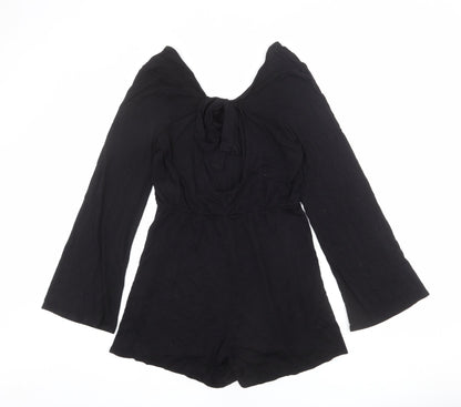 Monki Womens Black Polyester Playsuit One-Piece Size S L3 in Tie