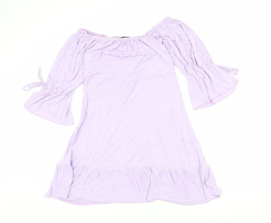 Boohoo Womens Purple Viscose Mini Size 14 Boat Neck Pullover