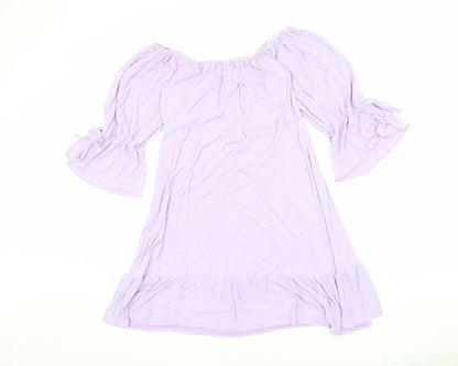 Boohoo Womens Purple Viscose Mini Size 14 Boat Neck Pullover