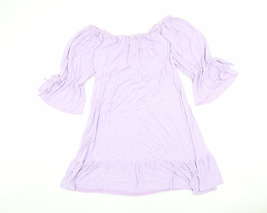 Boohoo Womens Purple Viscose Mini Size 14 Boat Neck Pullover