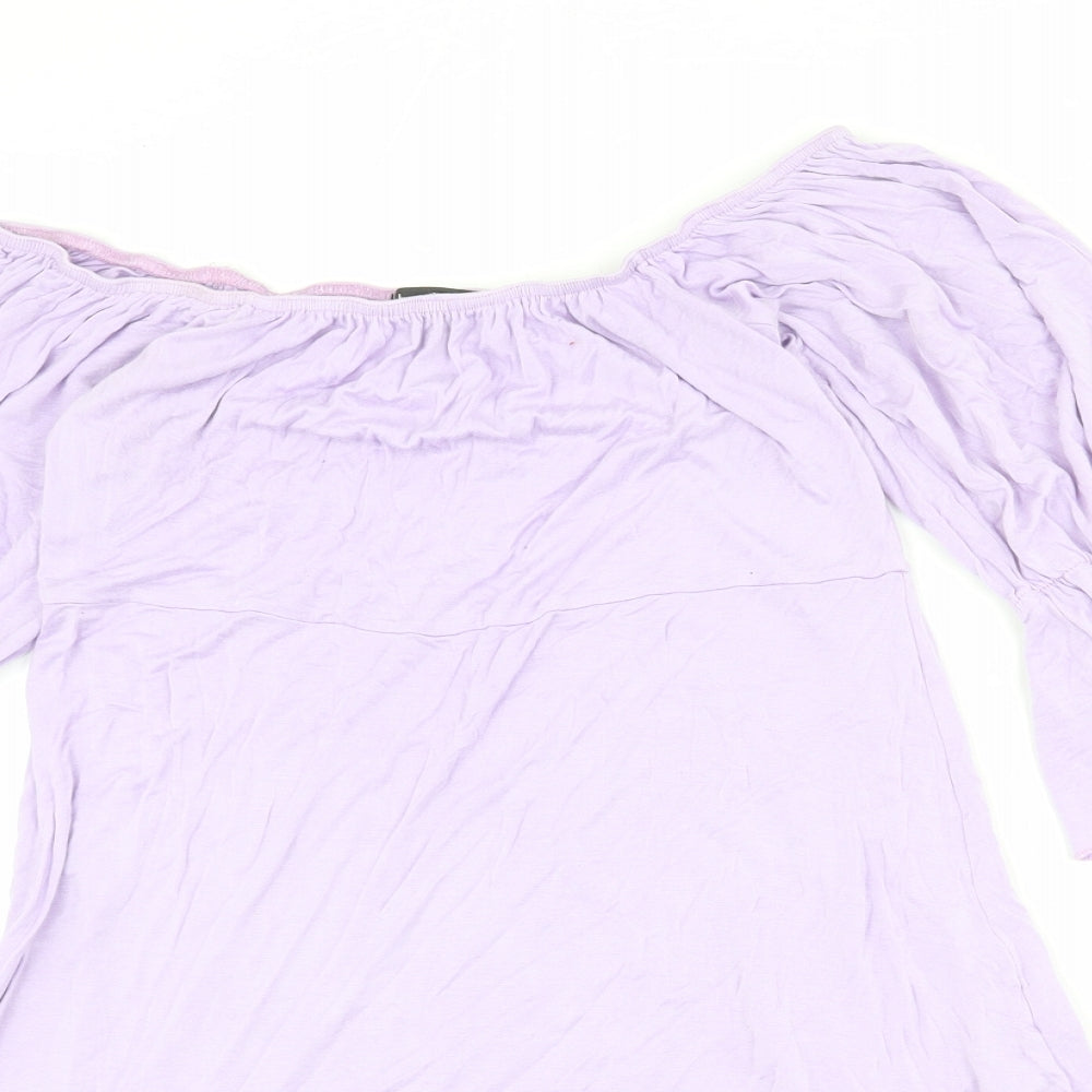 Boohoo Womens Purple Viscose Mini Size 14 Boat Neck Pullover