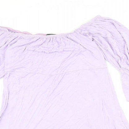 Boohoo Womens Purple Viscose Mini Size 14 Boat Neck Pullover