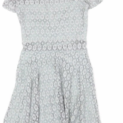 Divided by H&M Womens Blue Floral Polyamide Trapeze & Swing Size 8 Round Neck Pullover