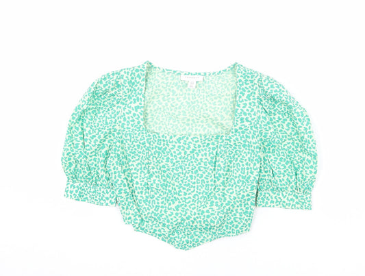 Womens UK Size 8 Topshop Green Cropped Blouse