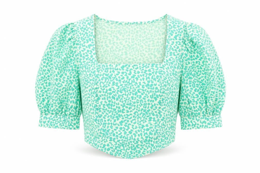 Womens UK Size 8 Topshop Green Cropped Blouse