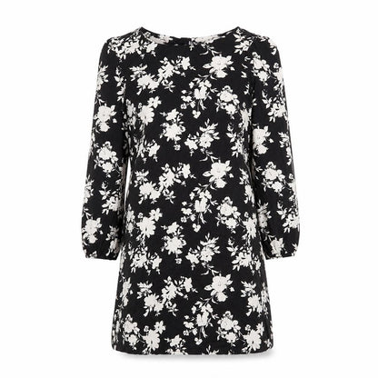 Wallis Womens Black Floral Viscose Mini Size 10 Round Neck Button