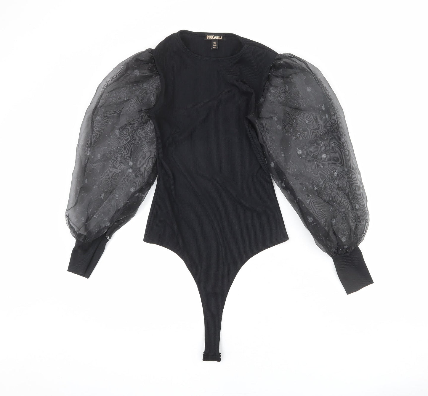 Pink Vanilla Womens Black Polyester Bodysuit One-Piece Size 8 Snap