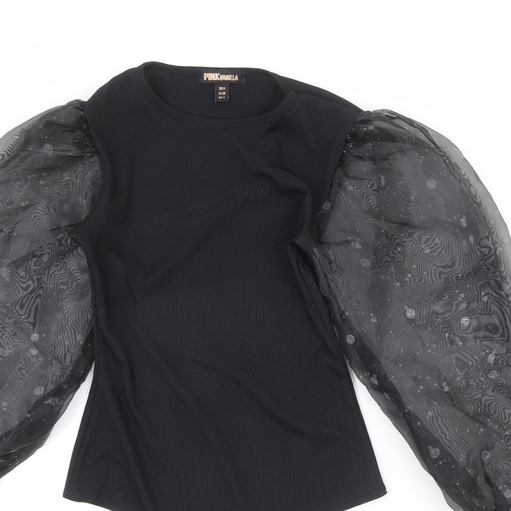 Pink Vanilla Womens Black Polyester Bodysuit One-Piece Size 8 Snap