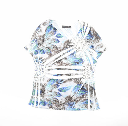 Just Elegance Womens Multicoloured Geometric Polyester Basic T-Shirt Size S V-Neck - Size S-M