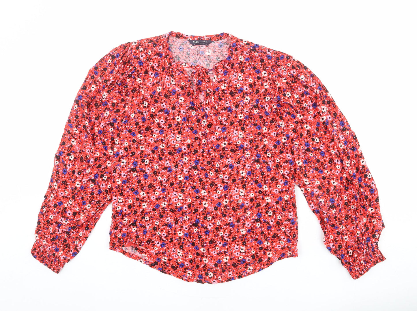 Marks and Spencer Womens Multicoloured Floral Viscose Basic Blouse Size 6 Round Neck