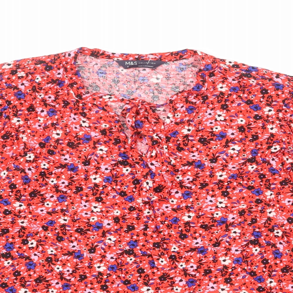 Marks and Spencer Womens Multicoloured Floral Viscose Basic Blouse Size 6 Round Neck
