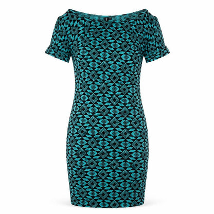 Ruby Rocks Womens Blue Geometric Viscose Bodycon Size 8 Boat Neck Pullover