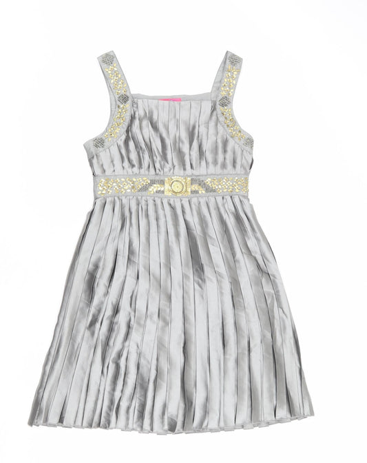 Monsoon Womens Grey Polyester A-Line Size 10 Square Neck Zip