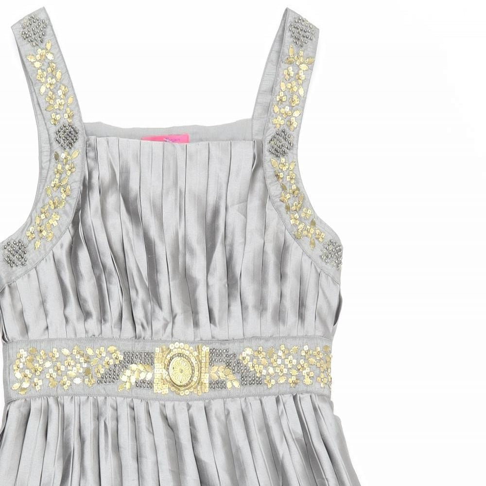 Monsoon Womens Grey Polyester A-Line Size 10 Square Neck Zip