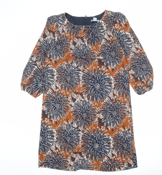 H&M Womens Multicoloured Floral Polyester Shirt Dress Size 10 Round Neck Zip