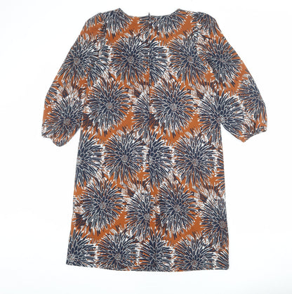 H&M Womens Multicoloured Floral Polyester Shirt Dress Size 10 Round Neck Zip