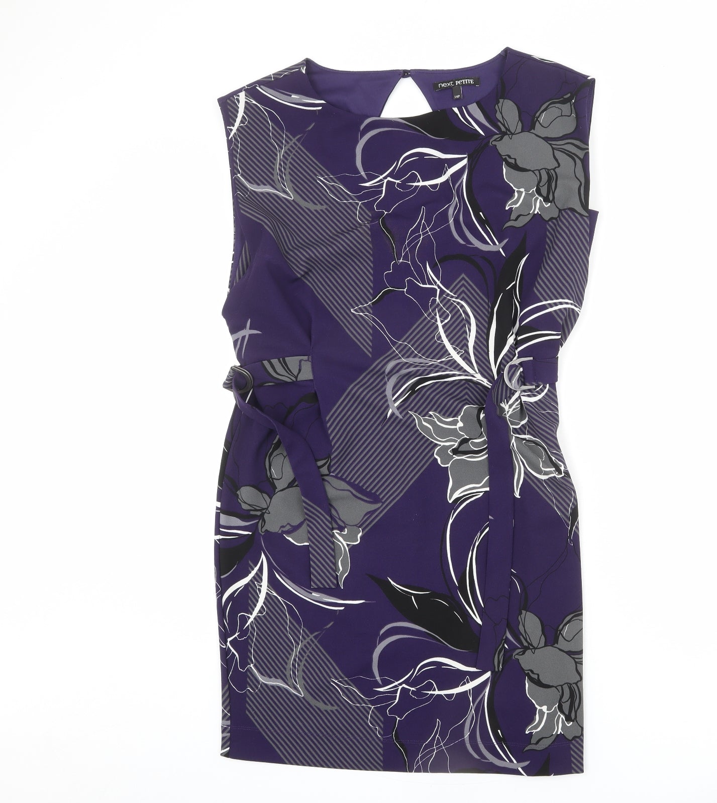 NEXT Womens Purple Geometric Polyester Pencil Dress Size 10 Round Neck Button - Floral Print
