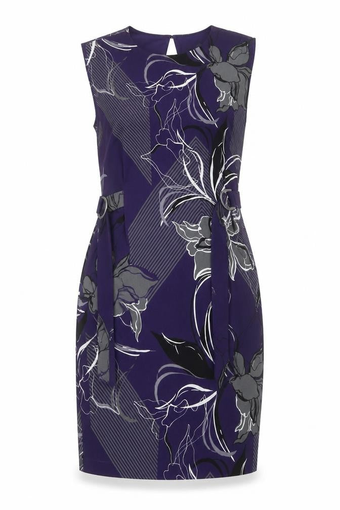 NEXT Womens Purple Geometric Polyester Pencil Dress Size 10 Round Neck Button - Floral Print