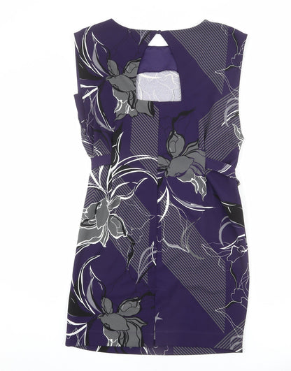NEXT Womens Purple Geometric Polyester Pencil Dress Size 10 Round Neck Button - Floral Print