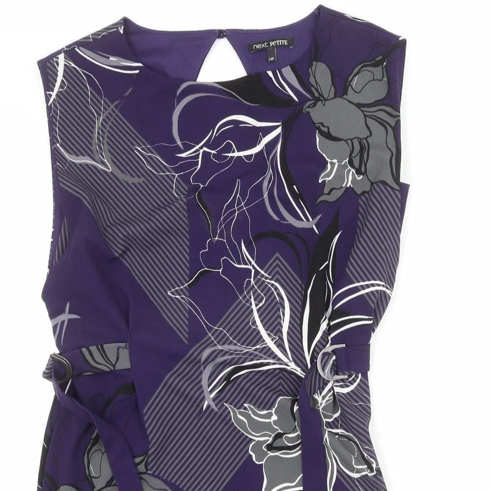 NEXT Womens Purple Geometric Polyester Pencil Dress Size 10 Round Neck Button - Floral Print