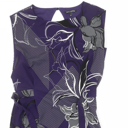 NEXT Womens Purple Geometric Polyester Pencil Dress Size 10 Round Neck Button - Floral Print