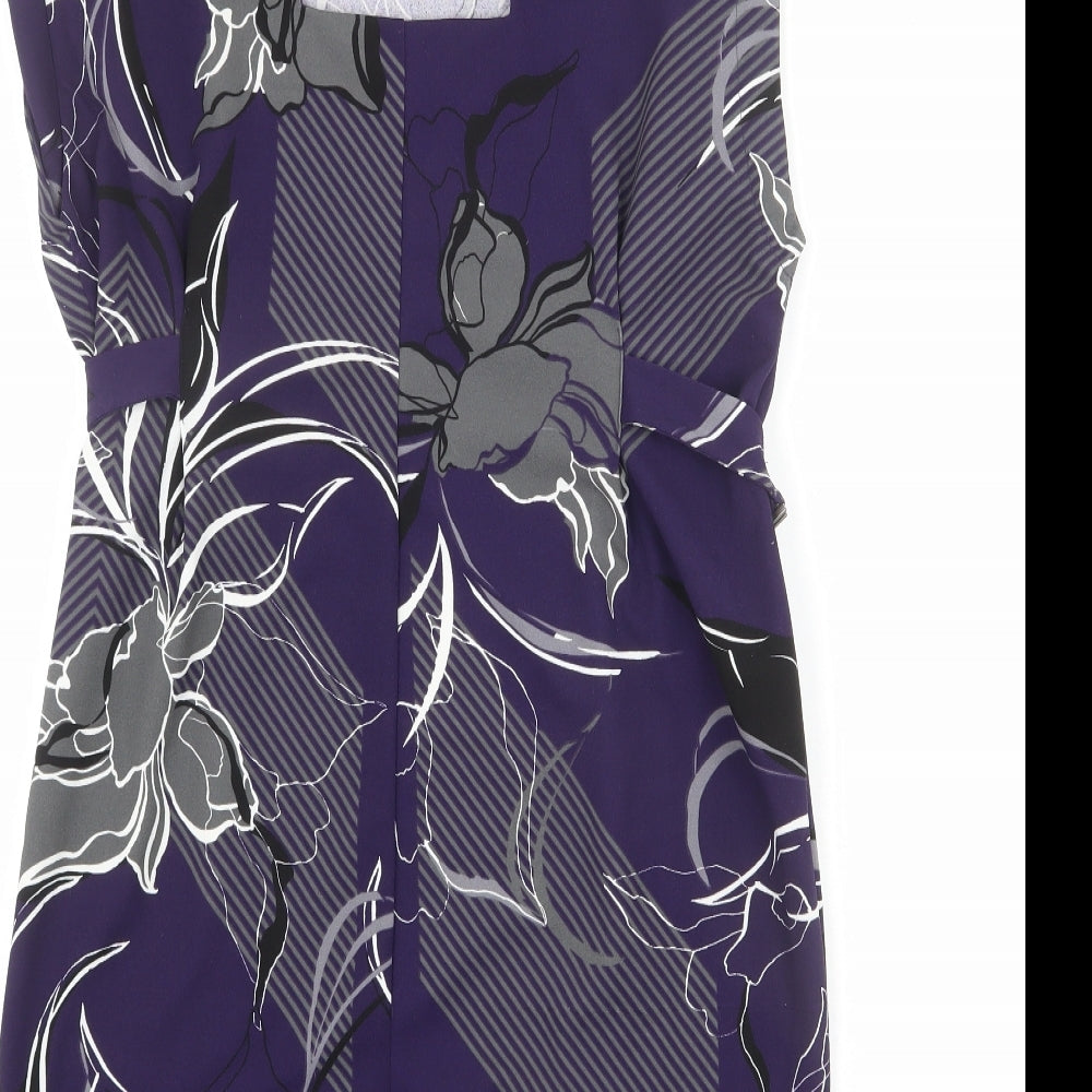 NEXT Womens Purple Geometric Polyester Pencil Dress Size 10 Round Neck Button - Floral Print