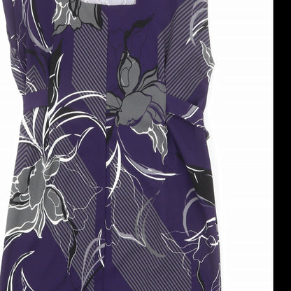 NEXT Womens Purple Geometric Polyester Pencil Dress Size 10 Round Neck Button - Floral Print