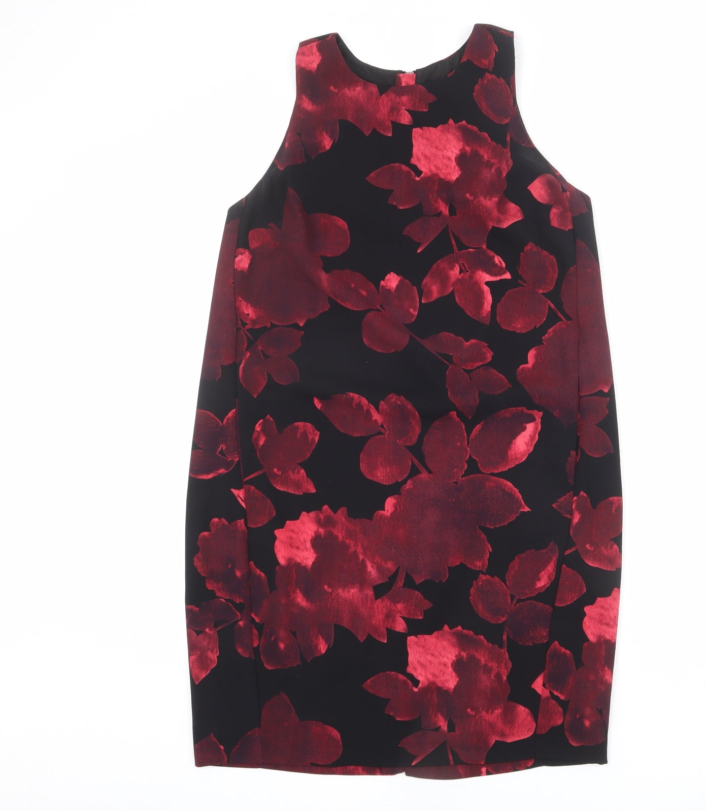 NEXT Womens Black Floral Polyester Shift Size 10 Round Neck Zip