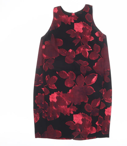 NEXT Womens Black Floral Polyester Shift Size 10 Round Neck Zip