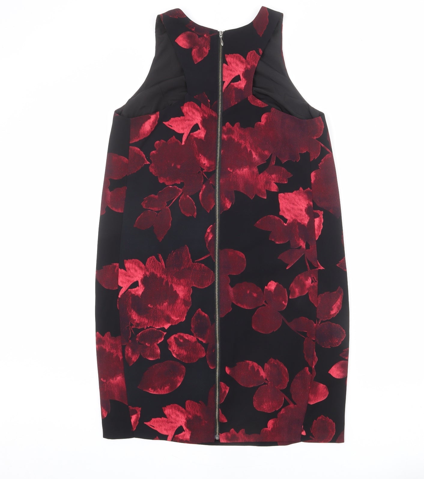 NEXT Womens Black Floral Polyester Shift Size 10 Round Neck Zip