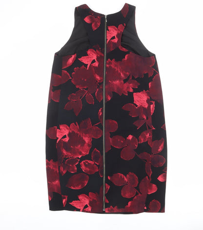 NEXT Womens Black Floral Polyester Shift Size 10 Round Neck Zip