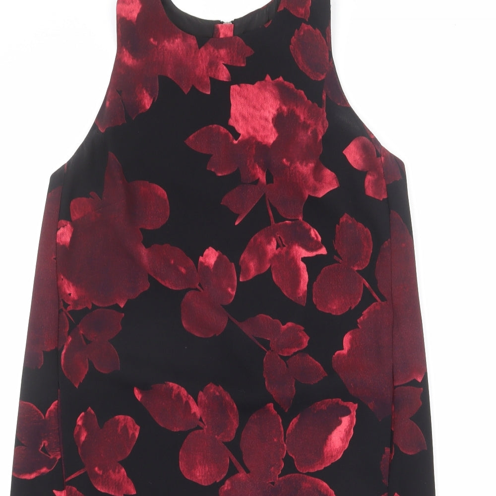 NEXT Womens Black Floral Polyester Shift Size 10 Round Neck Zip