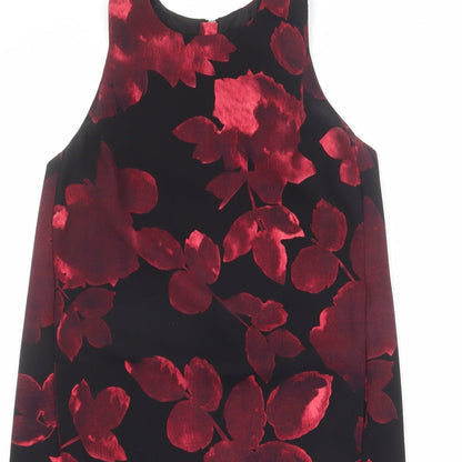 NEXT Womens Black Floral Polyester Shift Size 10 Round Neck Zip