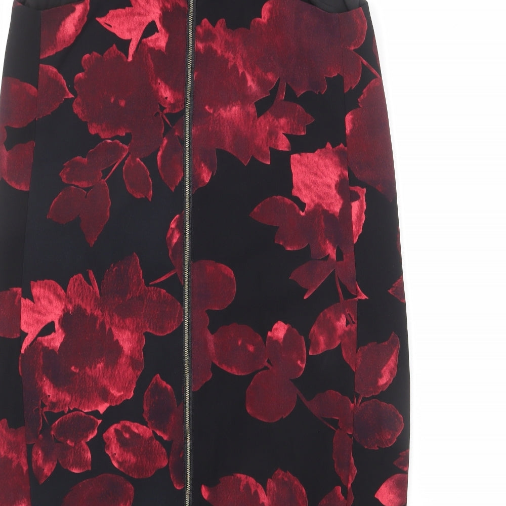 NEXT Womens Black Floral Polyester Shift Size 10 Round Neck Zip