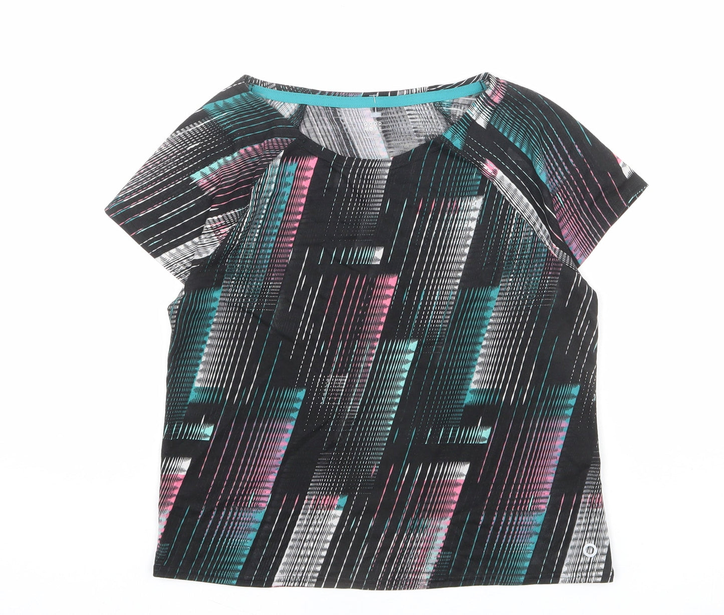 GOODMOVE Womens Multicoloured Geometric Polyester Basic T-Shirt Size 6 Scoop Neck Pullover