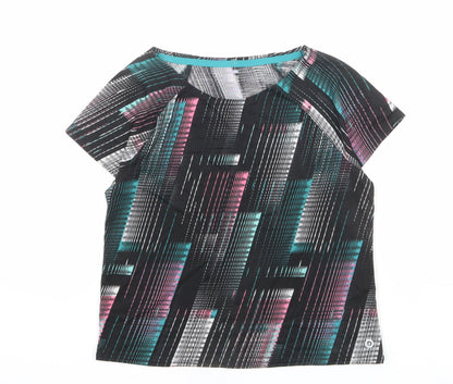 GOODMOVE Womens Multicoloured Geometric Polyester Basic T-Shirt Size 6 Scoop Neck Pullover